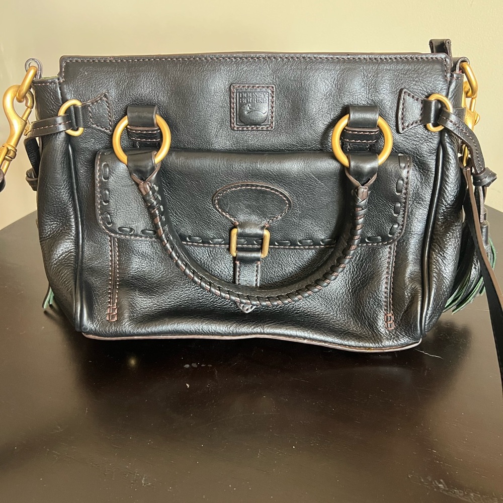 Dooney Bourke Black Florentine Leather Front Pocket Satchel Bag